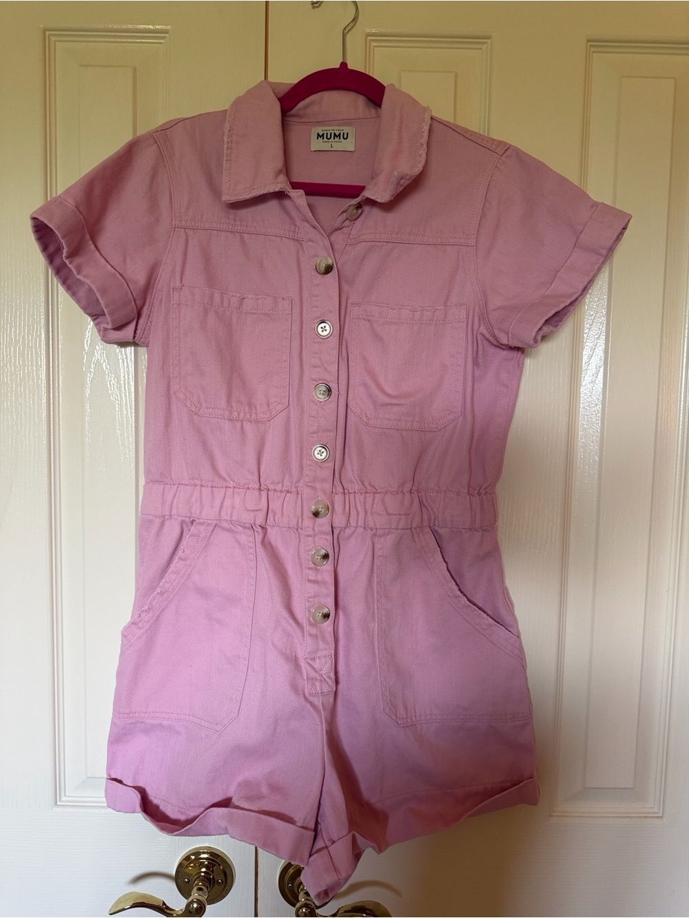 Show Me Your MuMu Pink Short Sleeve Button Romper